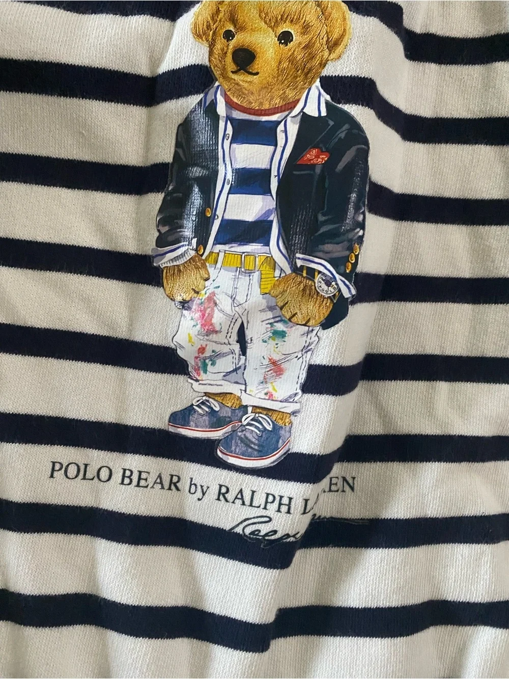 Ralph Lauren Baby Girl Polo Bear Long Sleeve Stripe Drop Waist Dress 12 Months